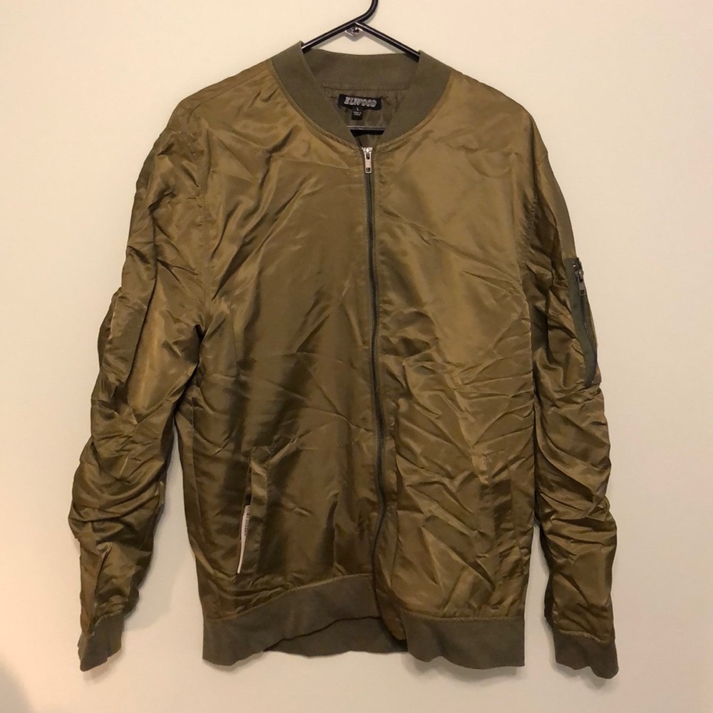 Military green bomber jacket
